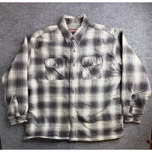 Craftsman Shacket Men's XXL Heavy Flannel Sherpa-Lined Plaid Jacket Black White